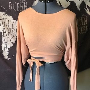Form Fitting Long Sleeve Wrap Top with Self-Tie
